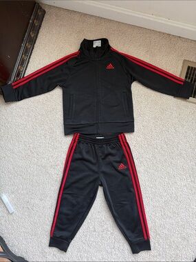 adidas Black and Red Kids Track long sleeve pack jacket & Pants Set